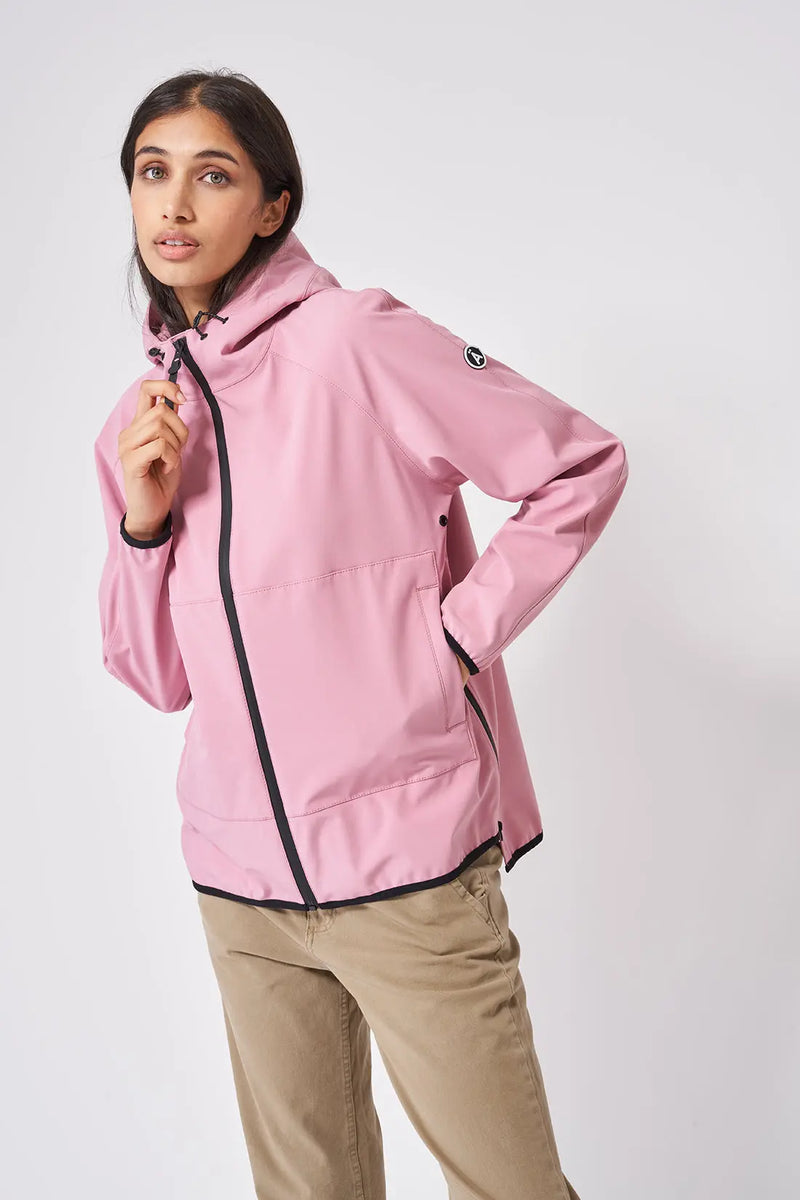 Chubasquero impermeable para mujer, chaqueta impermeable larga para mujer,  rompevientos, gabardina al aire libre (color rosa, talla: XL)