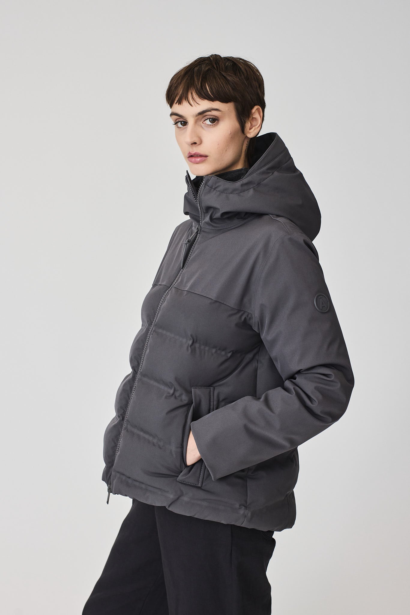 Women's waterproof, breathable, gray down jacket – Tantä Rainwear