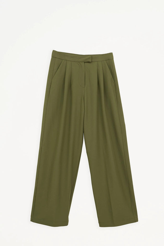 Pantalón ancho de corte holgado de mujer Tantä. Color Verde.