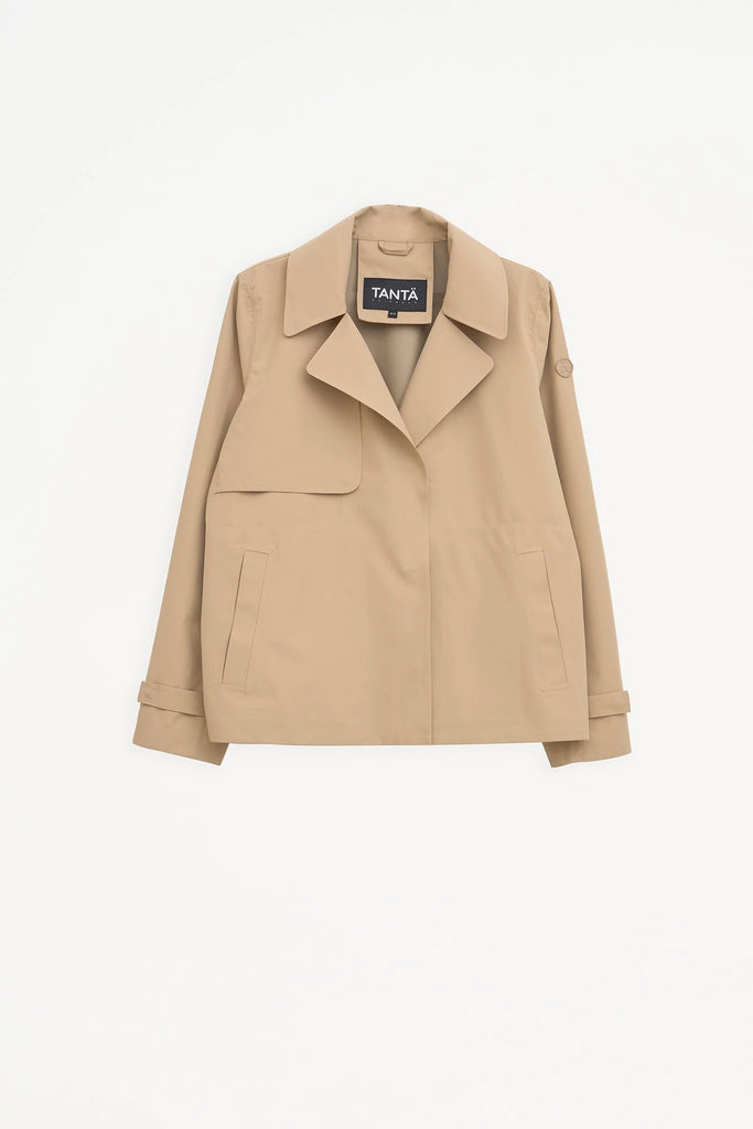 Trench o gabardina corta de MUJER sin costuras en poliéster 100% impermeable. Tantä. Color Beige 