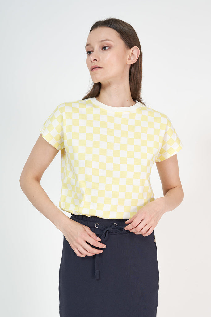 Camiseta Vihmasadu en Algodón a Cuadros de Mujer Amarilla