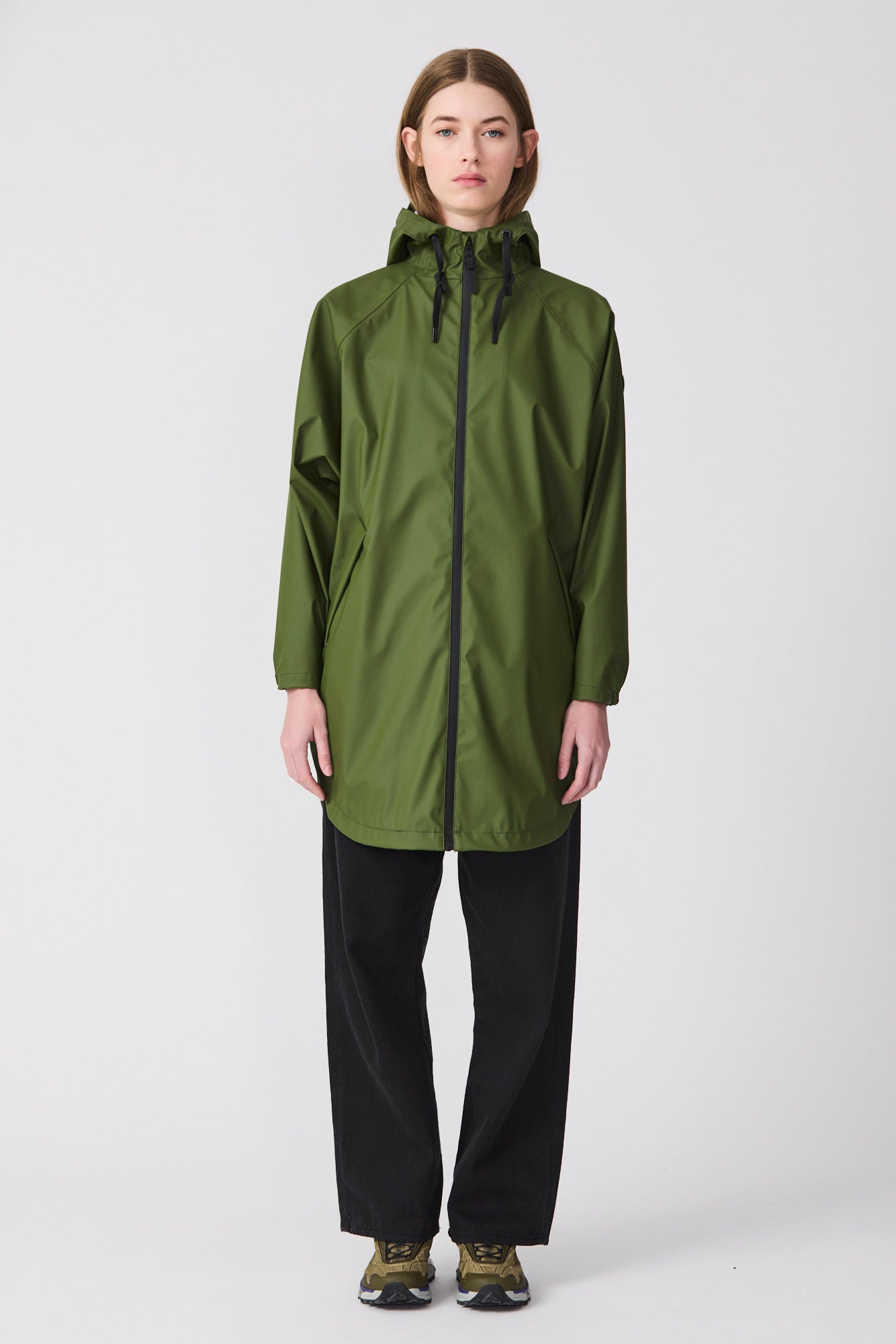 Hooded Sustainable Raincoat Rains Drawstring Hooded Raincoat Green