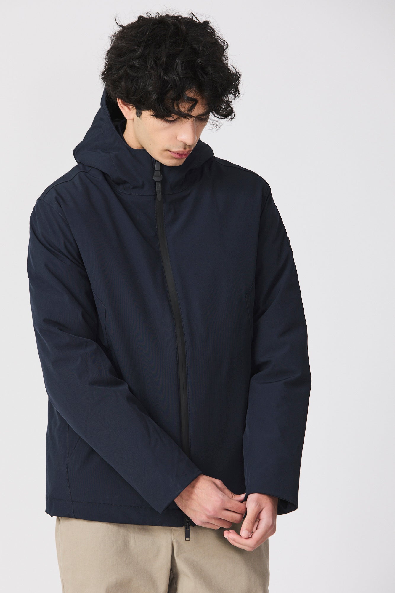 Men's waterproof jacket with high collar. Blue color – Tantä Rainwear