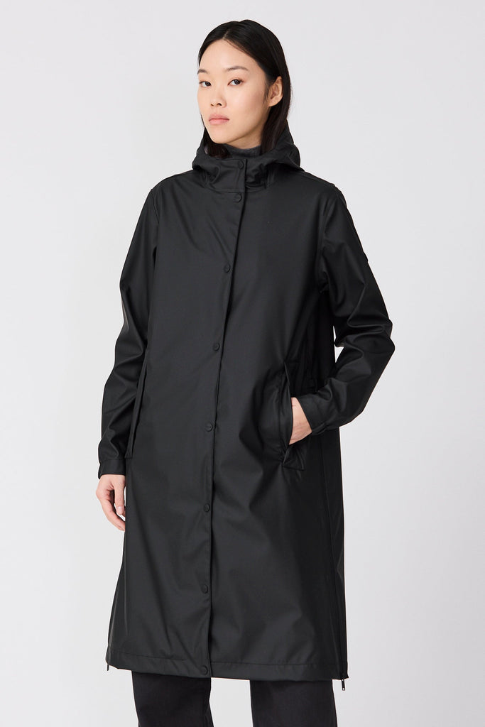  Impermeable largo con corte en A de mujer - Negro