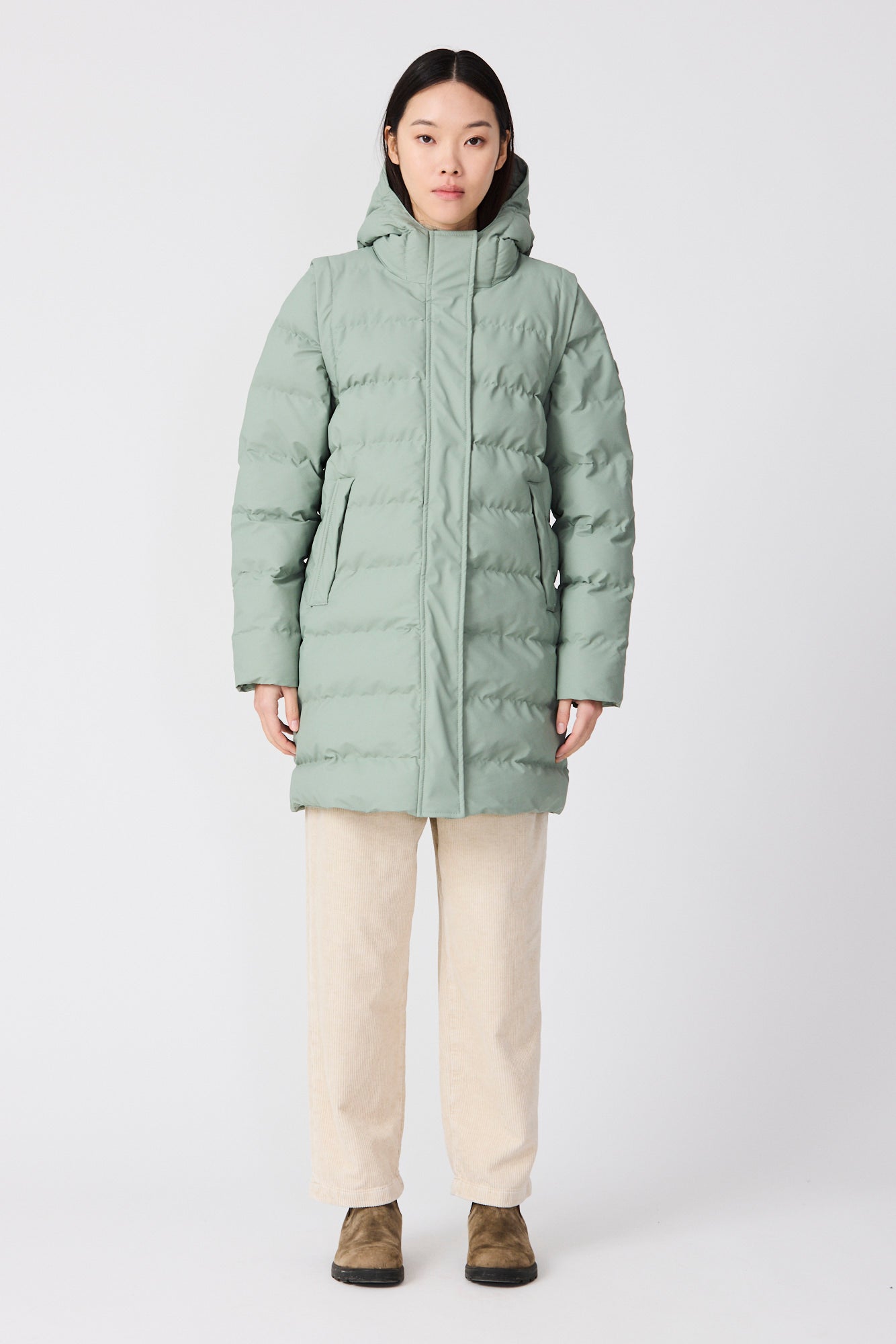 Pastel Green Sage Long Puffer Coat Pastel Green Sage Padded