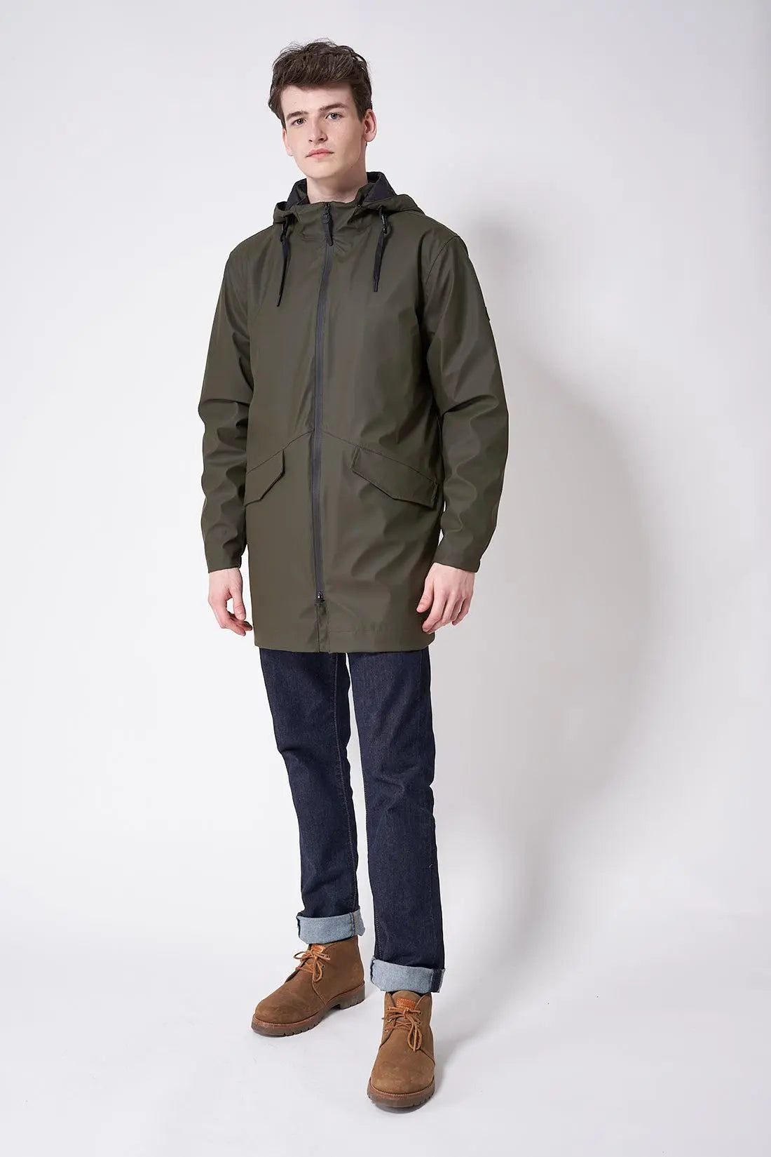 Abrigo largo acolchado de hombre tipo plumífero. Verde Khaki – Tantä  Rainwear